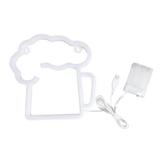 

Светодиодная неоновая вывеска с питанием от USB/батарейки, неослепляющий неоновый свет в форме пива, настенное художественное украшение для праздничной вечеринки белый/жёлтый