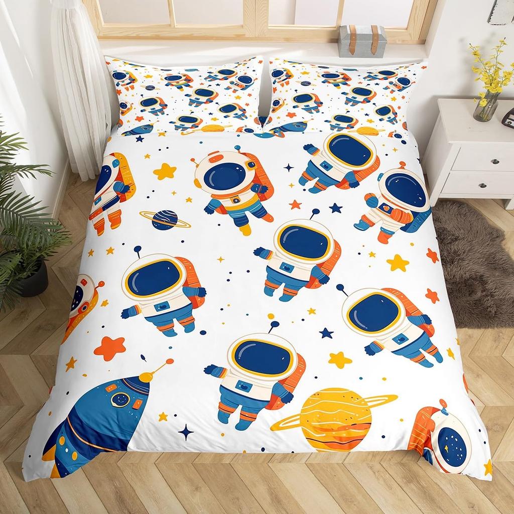 Astronaut Duvet Cover Sets Queen Twin Size Astronaut Bedding Sets For Kids Boys Girls 3 Pieces 1 Comforter Cover 2 Pillowcases