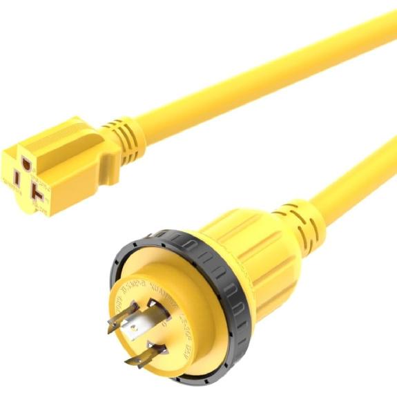 1FT 30-Amp to 15-Amp Marine-Shore Power-Adapter NEMA L5-30P to 5-15/20R,10AWG 30Amp to 20Amp T Blade Marine Adapter Plug,Twist Lock 125V 30A to 20A/