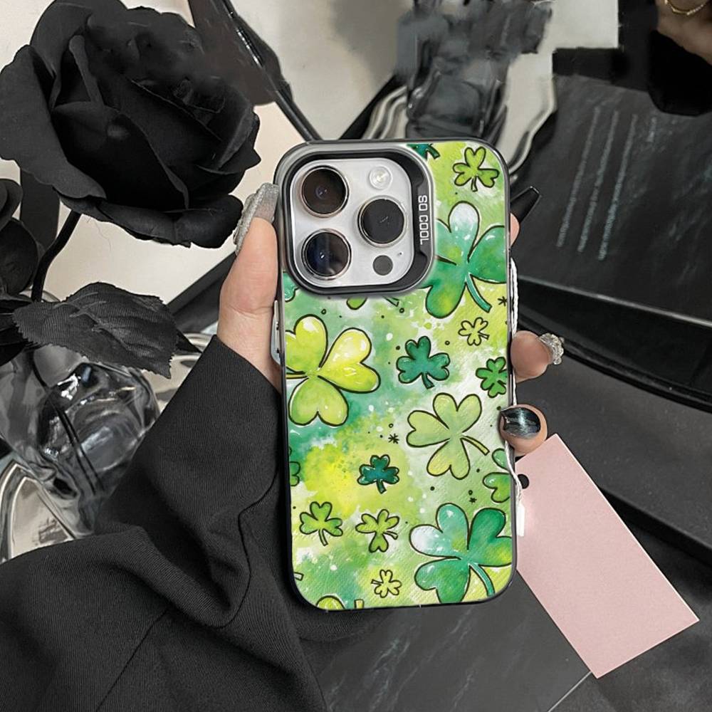 Lucky-Four-leaf clover Phone Case For iPhone 17,16,15,14,13,12,Pro MAX Black Matte Shockproof Cover