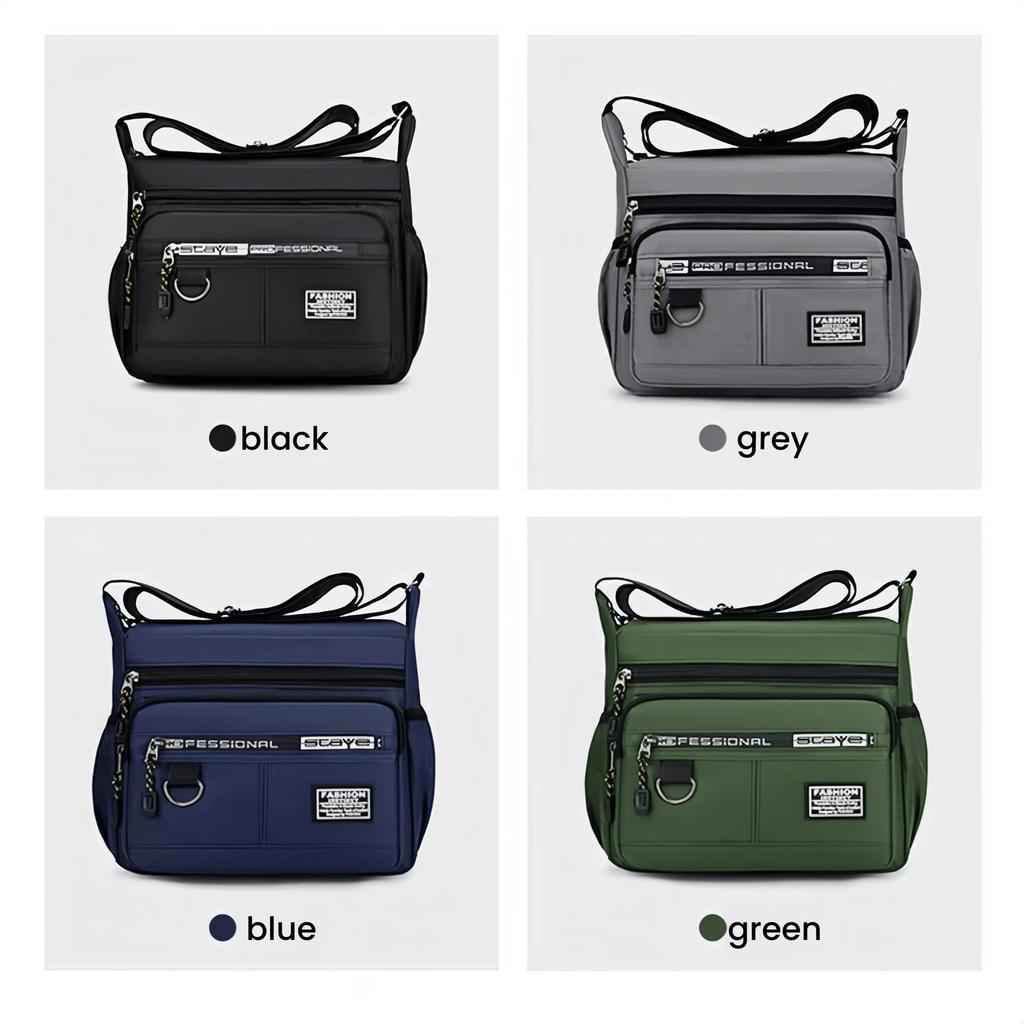 Men's cross-body bag with multi-layered pockets, adjustable shoulder strap, business single-shoulder bag