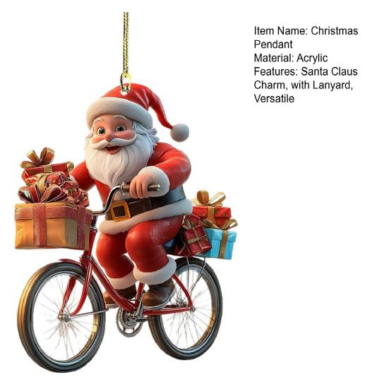 Santa Claus Ornament Christmas Tree Pendant Santa Ride Flat Bike Hanging Decoration DIY Xmas Tree Decor