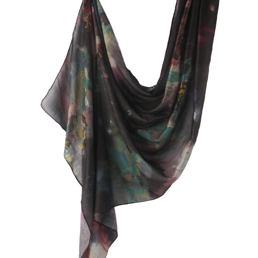 "Ethnic Watercolor Modal Cotton Shawl Satin Print Scarf for Women"