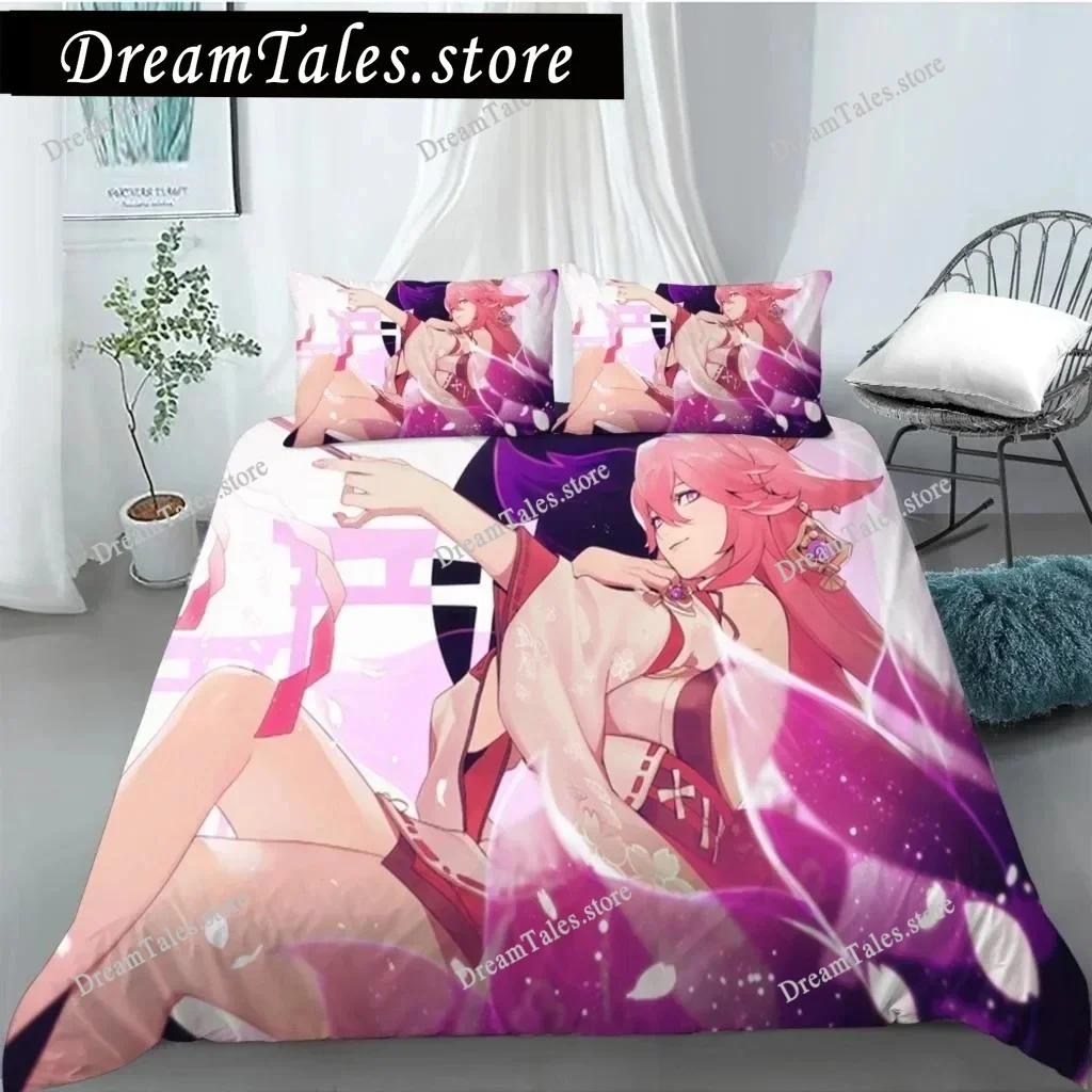 Genshin Impact Bettwäsche-Set Einzelbett Twin Full Queen King Size Bettwäsche-Set für Erwachsene Kinder Schlafzimmer Bettbezug-Sets 3D-Druck Spiel Bettlaken36