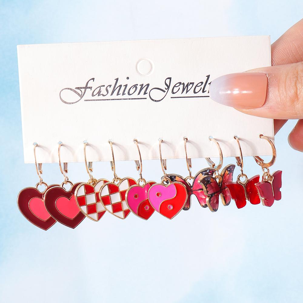 Cute Enamel Love Heart Drop Earrings for Women Girls Animal Flower Butterfly Earrings Kids Jewelry Set Gifts