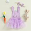 Baby Girl Summer Romper Rabbit Embroidery Square Neck Short Sleeveless Cute Fashion Bodysuit with Bow Headband