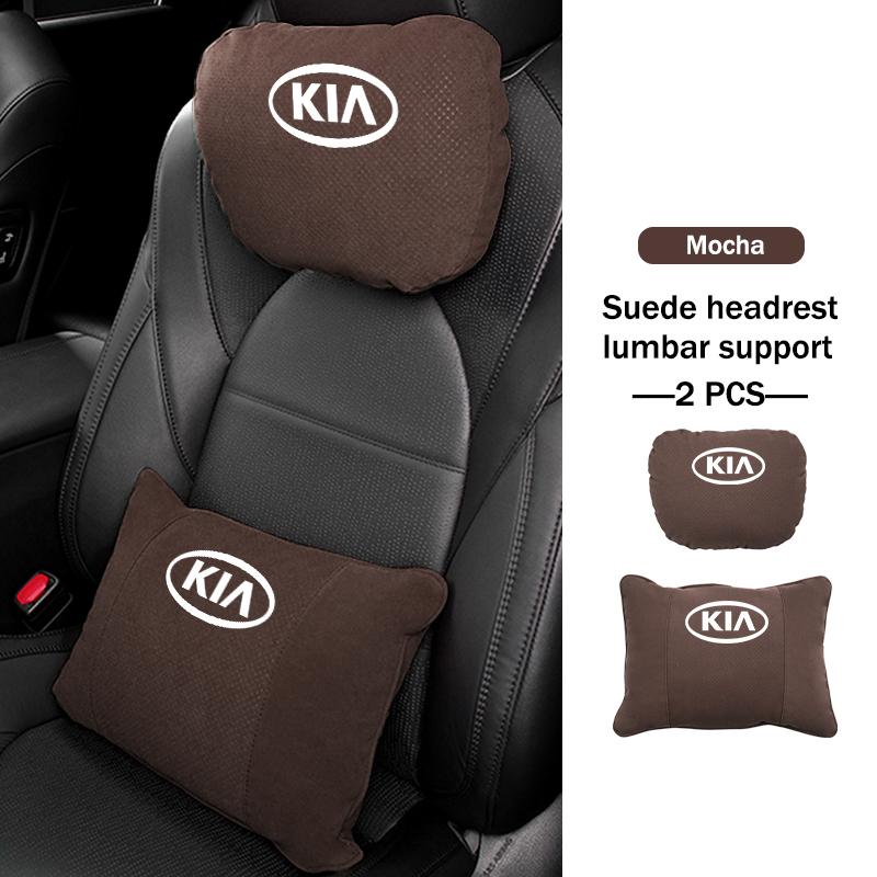 BBEI1 Car Styling Soft Suede Headrest Neck Support Seat Breathable Waist Pad Pillow Mat For KIA Cerato Proceed Venga Stonic Picanto
