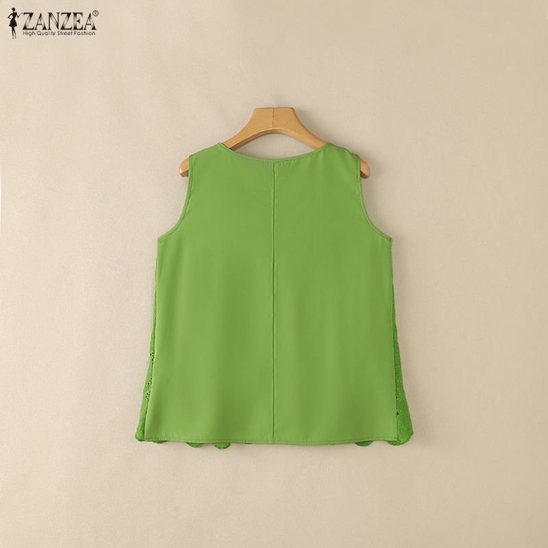 ZANZEA Women Casual V-Neck Sleeveless Lace Crochet Patchwork Tank Tops