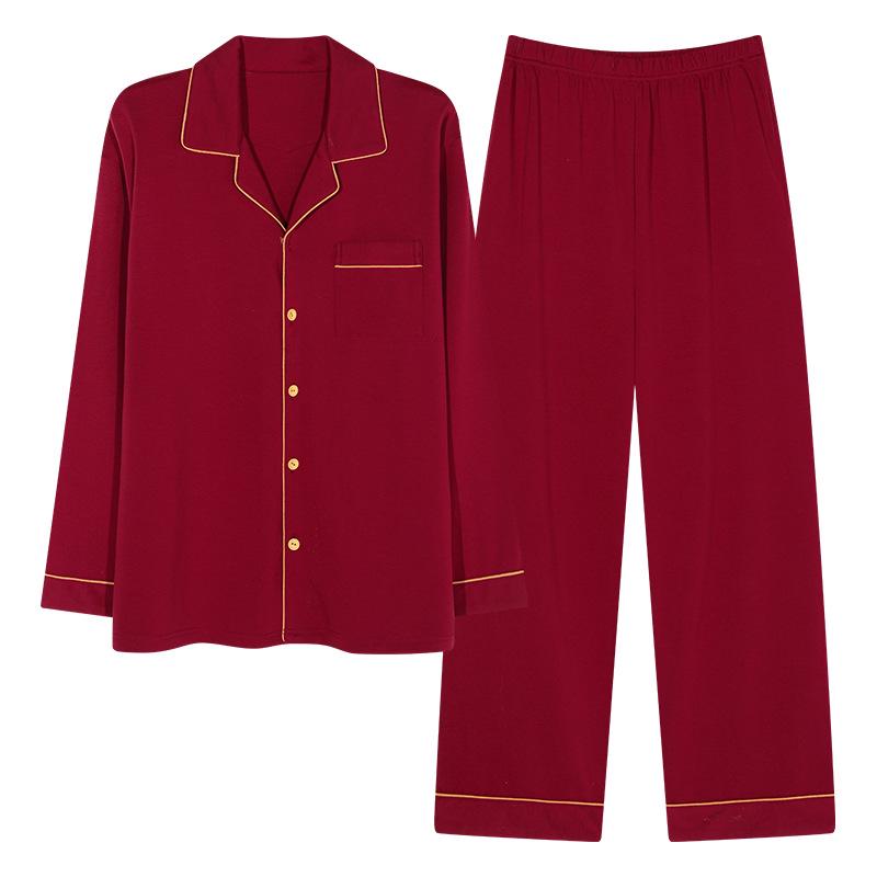 Red Newlywed Couple Pajama Set: Men's & Women's Long Sleeve Cotton Bridal Homewear for Spring and Autumn