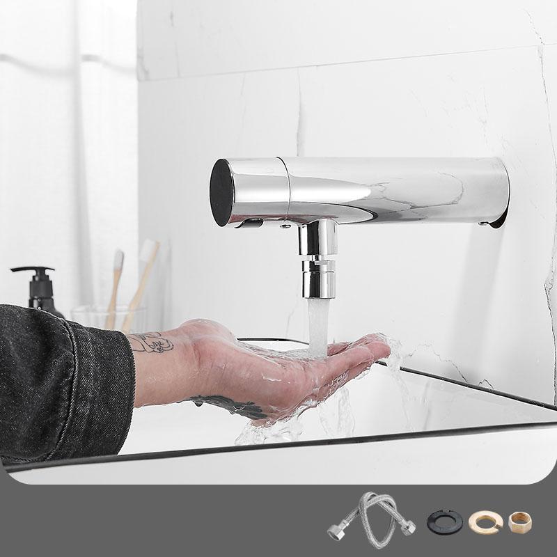 Brass Bathroom Basin Tap Into Wall Smart Sensor Faucet Chrome Contact Free Sensor Faucet Cold Sink Faucet