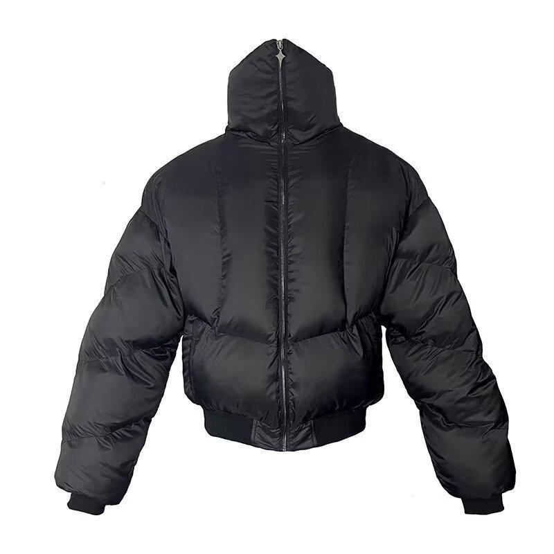 Men's Vintage American-Style Cotton Jacket: Trendy, High-End, Warm, Short Stand Collar, Black Coat for Autumn and Winter
