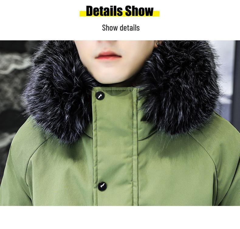 Men's Winter Fleece-Lined Hooded Cotton Coat - Color-Blocked, Warm, Mid-Length