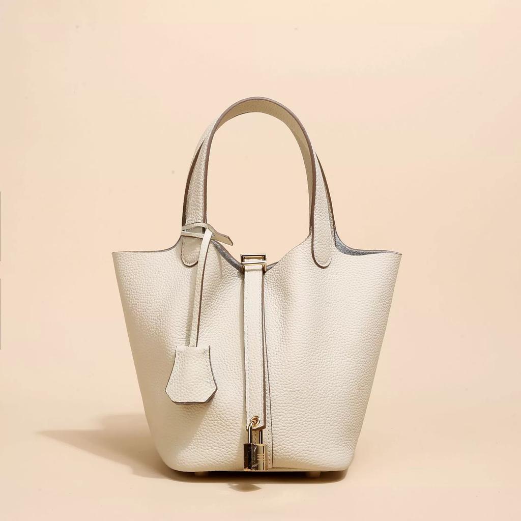 Vegetable Basket Bag, First Layer Cowhide Tote Bag, Commuter Bucket Bag, Women's Genuine Leather Bag, European and American Retro.