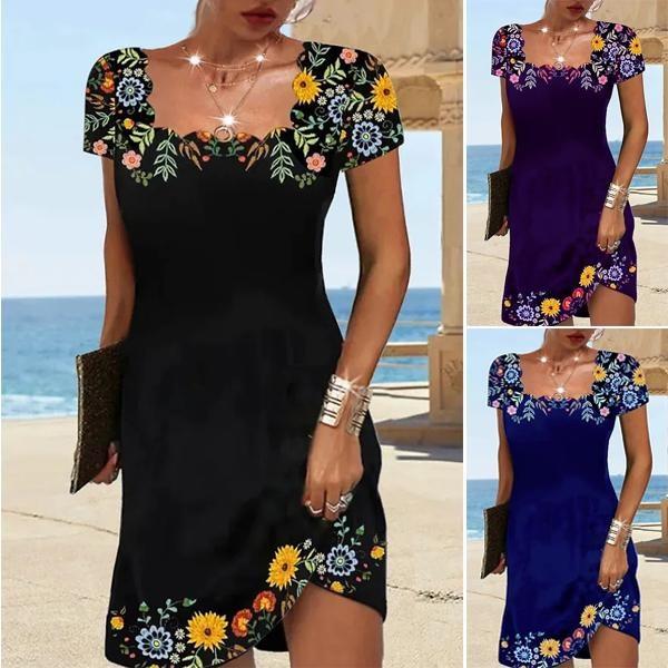 

Летнее женское платье с короткими рукавами с волнистым принтом и принтом элегантное повседневное женское модное платье длиной до колен с цветочным принтом