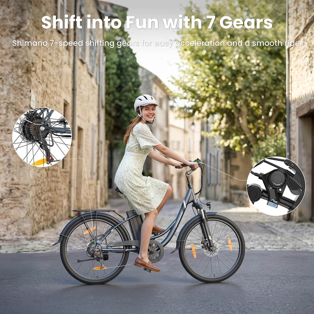 Touroll B1 Electric Bike – 90km Range, 250W Motor, Step-Through Frame, Shimano 7-Speed