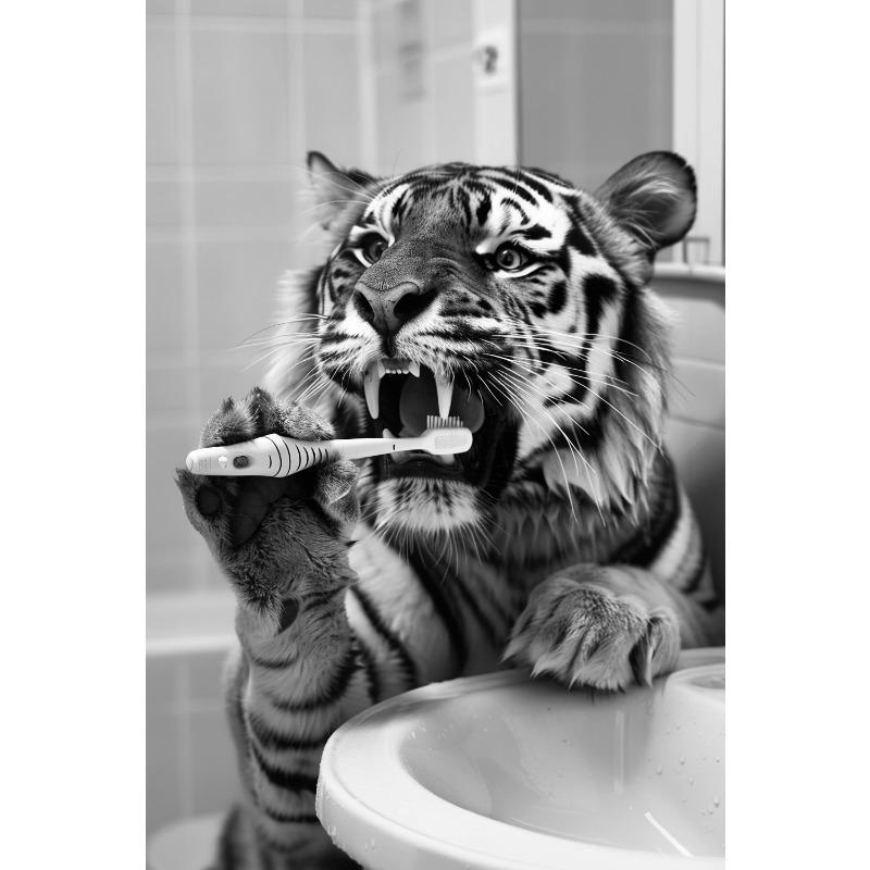 Black And White Cartoon Abstract Cute Animals Duck Hippo Panda Alpaca Brush Teeth Posters Canvas Prints Art Home Room Wall Decor