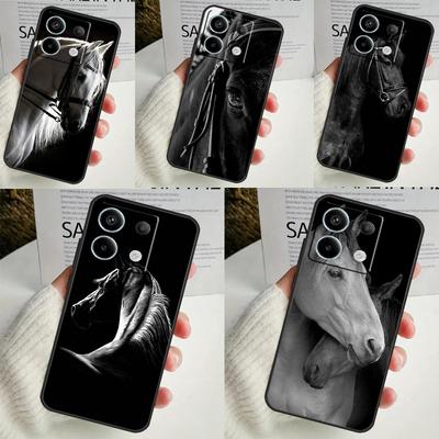 Czarne Białe Etui z Koniem Dla Xiaomi Redmi Note 12 11 10 9 8 13 Pro Plus 12S 11S 10S 9S 10A 9C 10C 12C 13C Pokrowiec