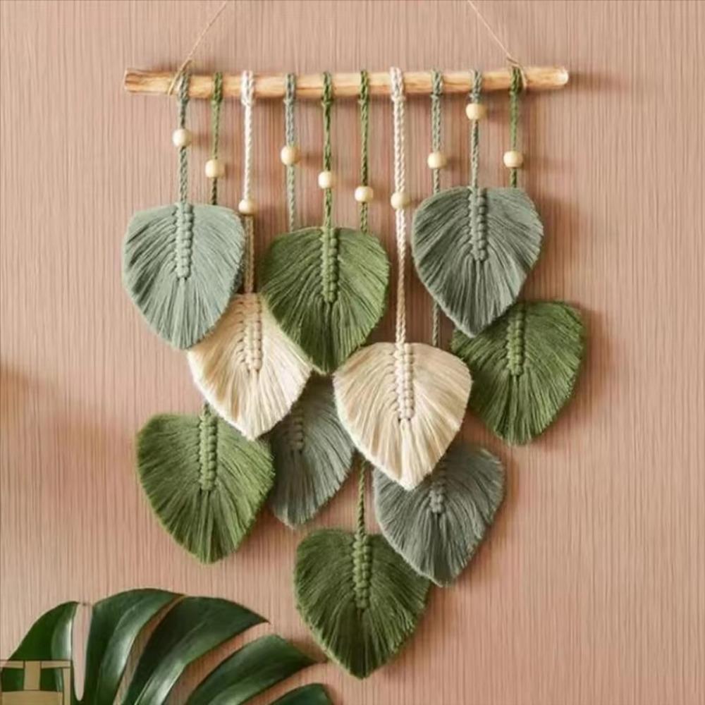Handmade Macrame Hanging Ornament Green Wall Hanging Tapestry  for Bedroom Living