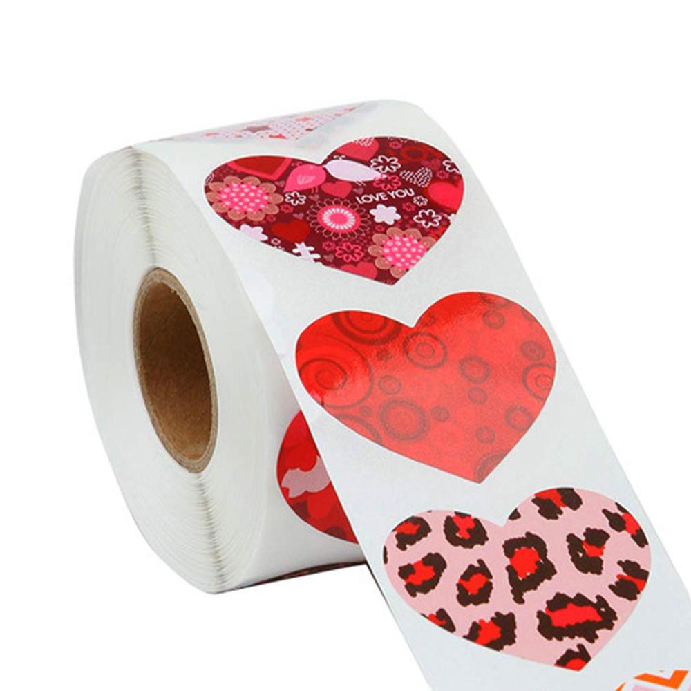 50-500pcs Red Heart Shape Labels Valentine's Day Paper Packaging Sticker Candy Dragee Bag Gift Box Packing Bag Wedding