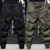 XS-5XL Tepláky Pánské Cargo Kalhoty Stahovací Pas Více Kapsy Kombinézy Kotníkové Pásky Streetwear Hip Hop Dlouhé Kalhoty