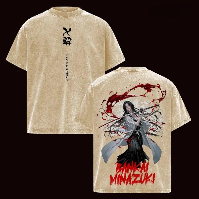 Anime BLEACH Unohana Retsu Printed Tee Men Women Washed Cotton T-shirts Short Sleeve Vintage T Shirt Harajuku Oversized Tshirt
