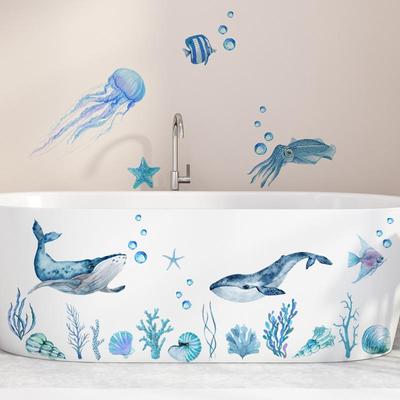Adesivo de parede com bolhas de água-viva, animais marinhos, adesivo de parede para banheira, fundo de parede, banheiro, decorativo