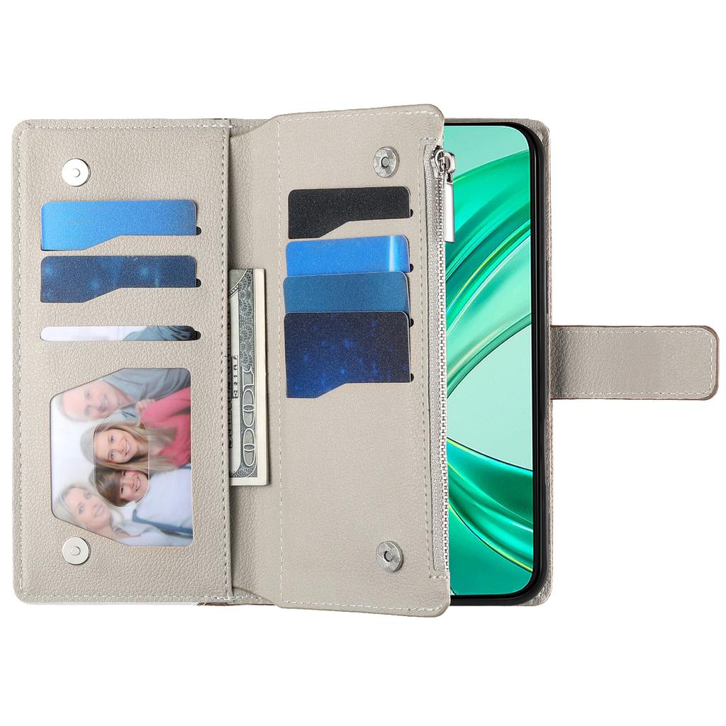 For Honor X8b 4G Case Zipper Wallet Color Splicing Leather Flip Phone Cover with Straps