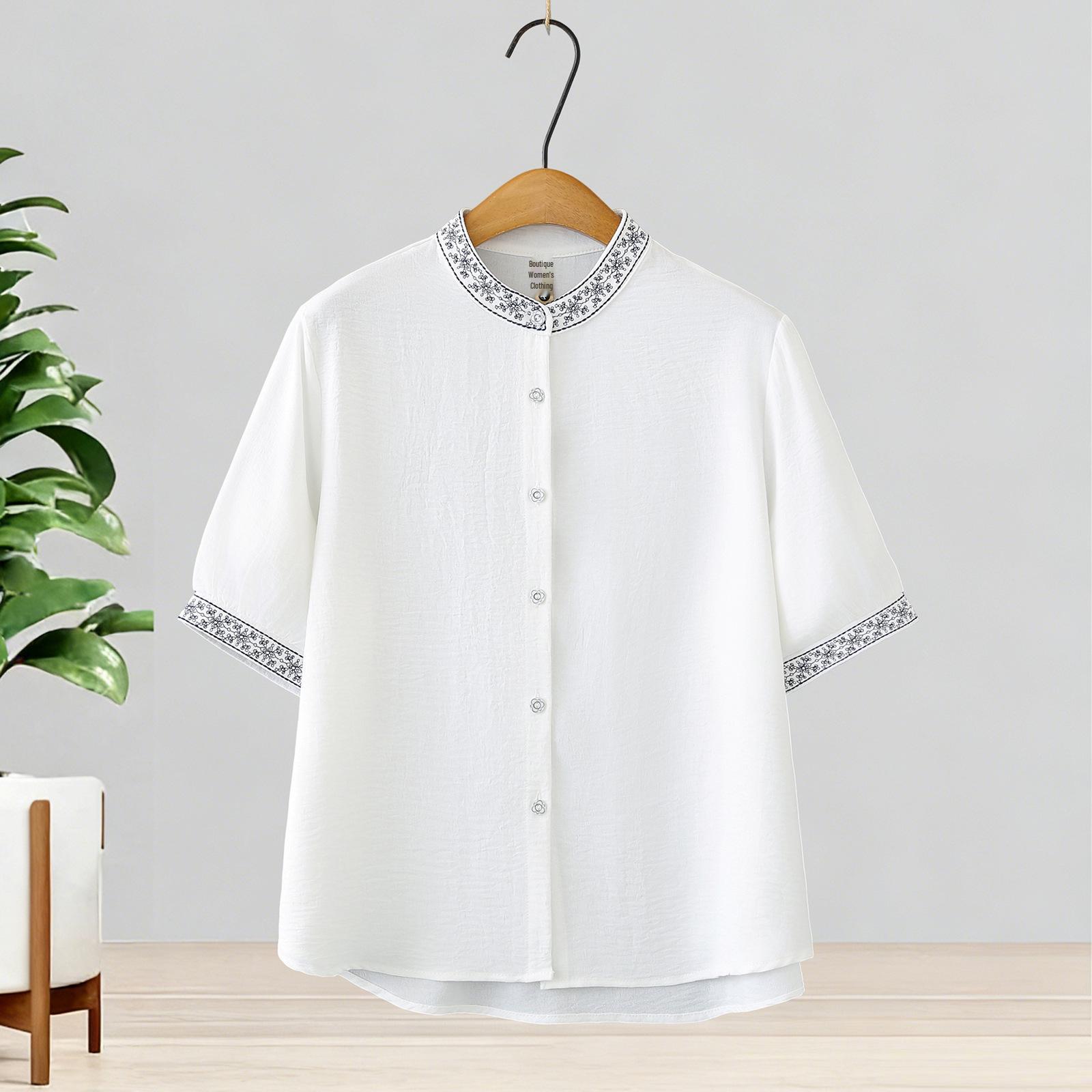 

2026 Plus Size Embroidered Short-Sleeve Ice Silk Cardigan - Retro Style 2XL білий