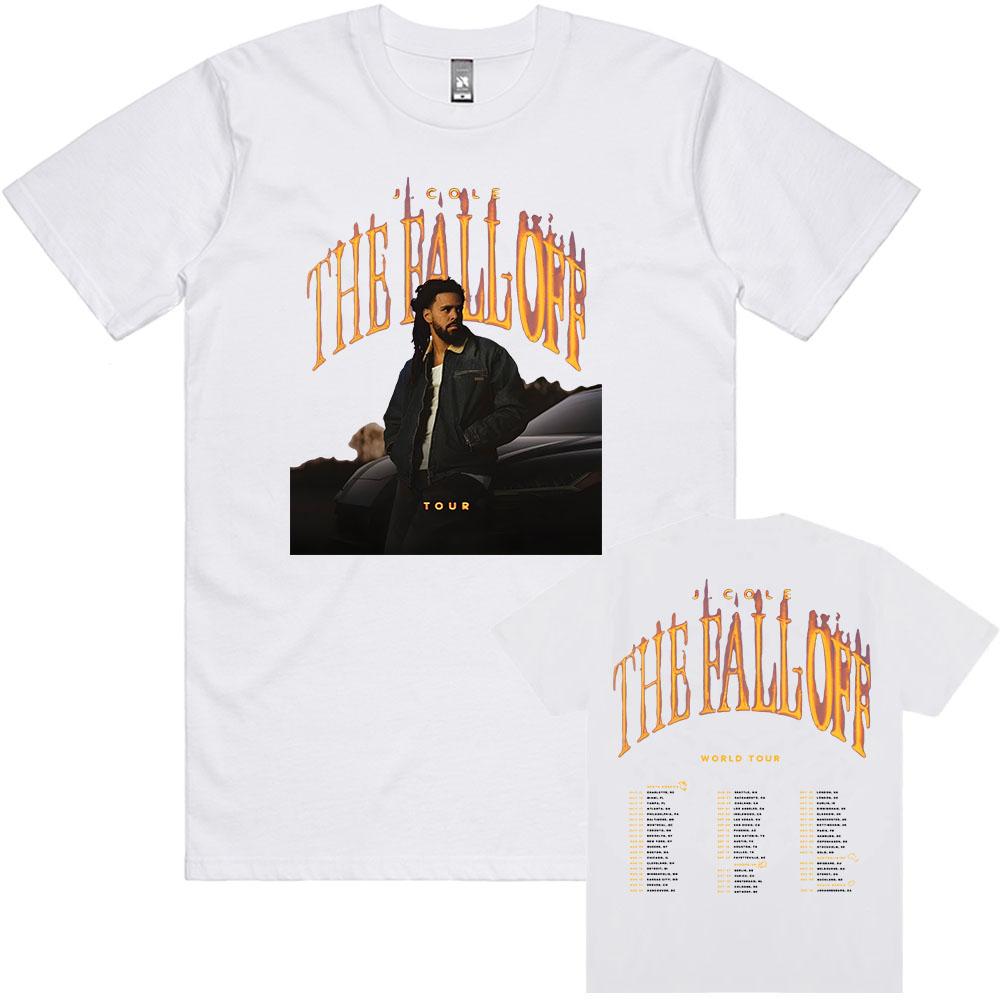 THE FALL OFF World Tour 2026 T-shirt Rapper J. COLE Design Graphic Tshirt Short Sleeve Cotton Summer Mens Tees Unisex Streetwear XS белый