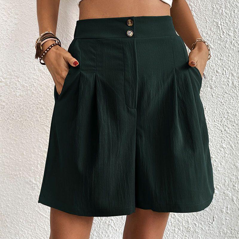 Pocket Solid Color High Waisted Shorts Pocket Pure Color High Waist Button Shorts