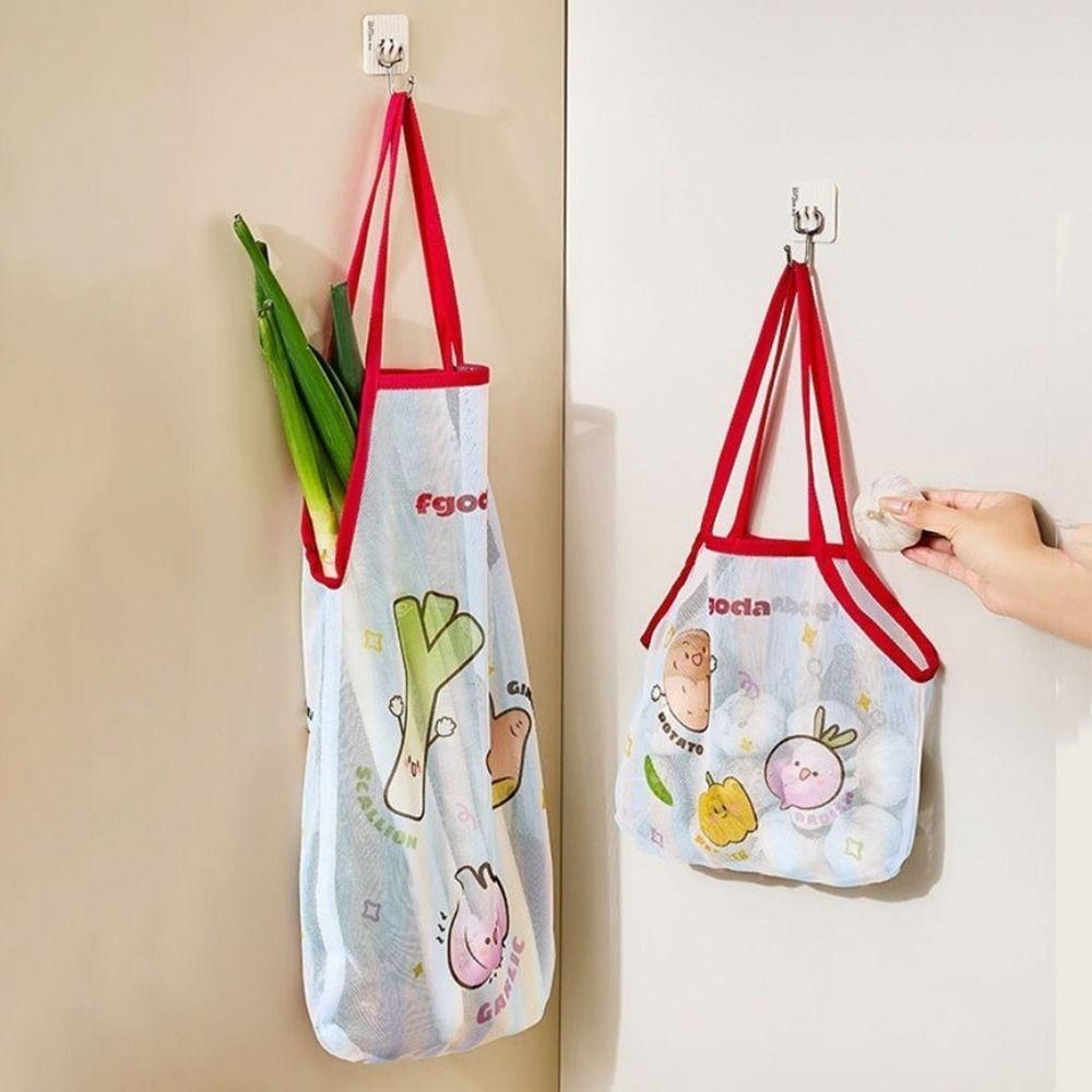 Breathable Kitchen Hanging Bag Cartoon Storage Mesh Bag  Ginger Garlic Potatoes Onions