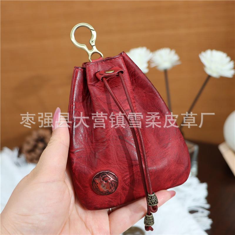 

Первый слой коровьей кожи Сумка для мелочи, Сумка для ключей от машины, Счастливая сумка, Сумка для ломаного серебра, Поясная сумка на ремешке, Мужские и женские мешки-затяжки Простые подвесные сумки красный