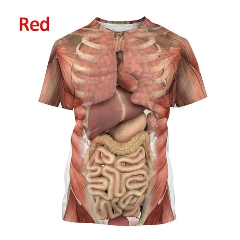 

Футболка с изображением внутренних органов скелета на 3D-принтере для мужчин и женщин, повседневная, с круглым вырезом, с короткими рукавами, верхняя одежда, уличная мужская футболка большого размера L
