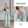 Women's Retro High-Waist Slim-Fit Jeans with Snowflake Embroidery & Rhinestones