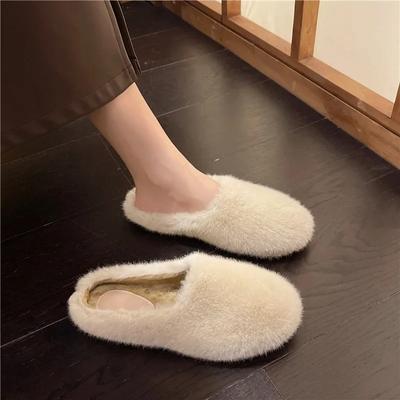 2024 Women Baotou Slippers Fashion Solid Color Soft Sole Furry Slippers Warm Flat Comfortable Casual Home Warm Houseshoes
