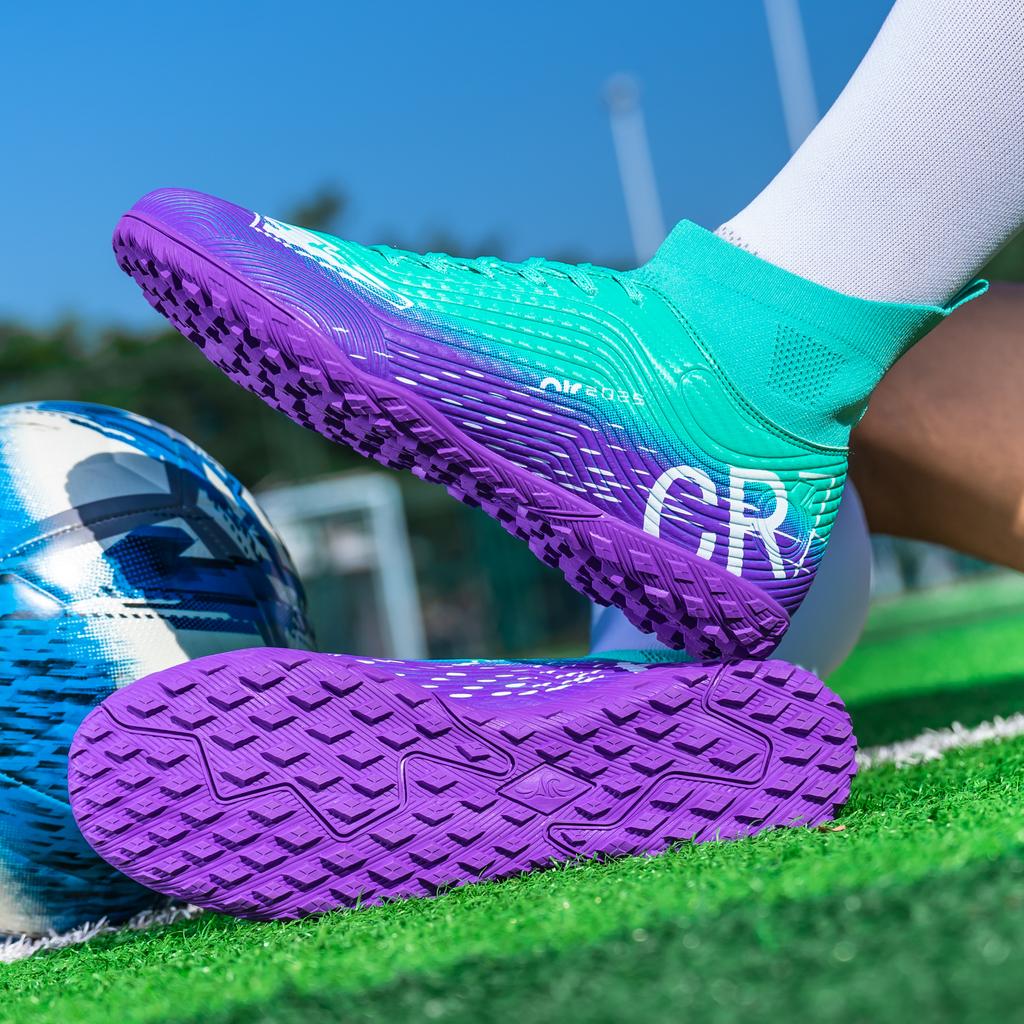 Erkek Futbol Ayakkabıları Yüksek Bilekli Futbol Ayakkabıları Dış Mekan İç Mekan Hafif Dayanıklı Çim Antrenman Spor Ayakkabıları Kaymaz Kramp Yeni