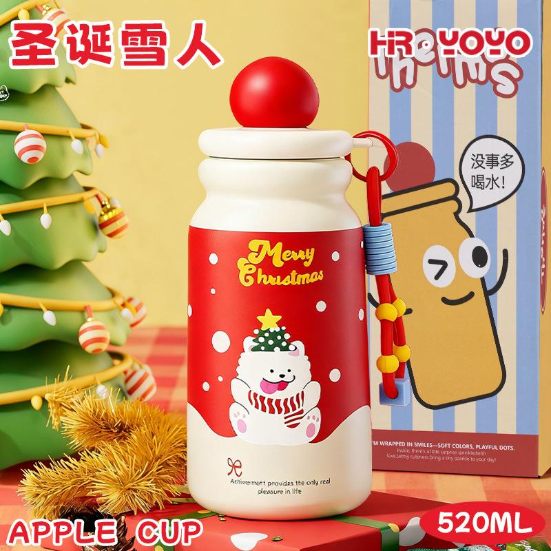 Water bottle cute cartoon Christmas thermos cup female high value stainless steel straw cup holiday gift water cup