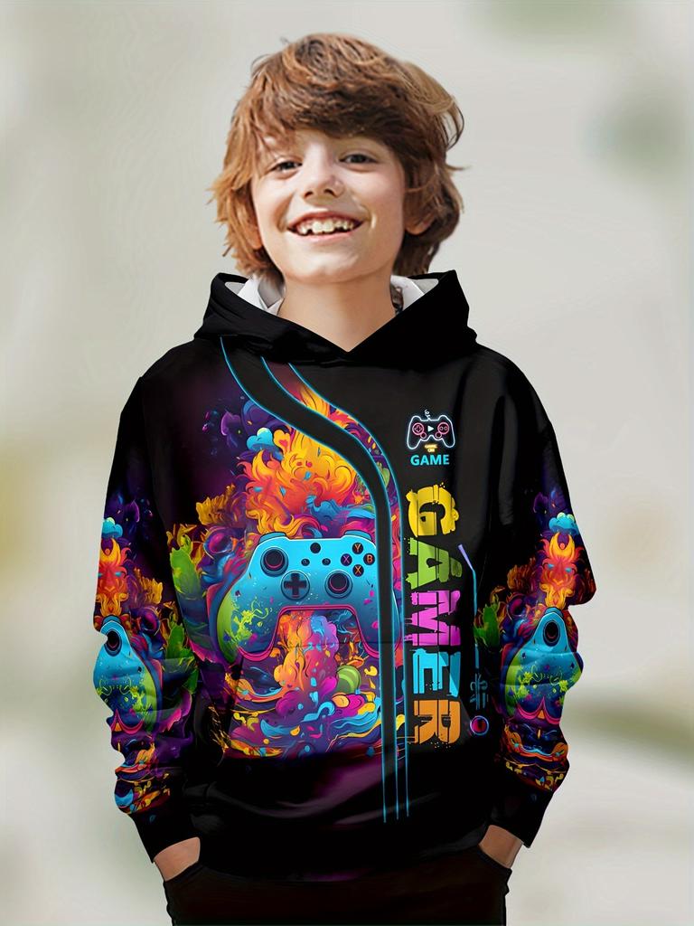 Abbigliamento per bambini Ragazzi Felpe con cappuccio Manica lunga Stampa 3D Gamepad Bambini Primavera Autunno Vestiti Casual All'aperto Elegante Ragazzo Ragazza Vestiti Top