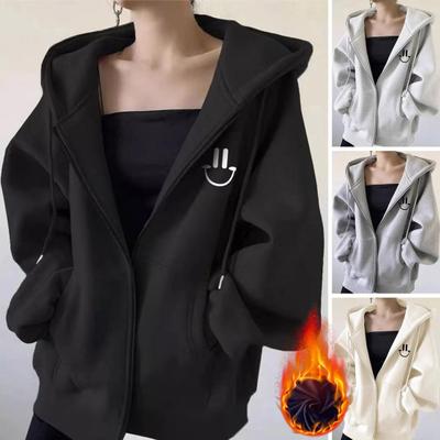 Damen Winter Kapuzenmantel mit Seitentaschen Dick Plüschgefüttert Reißverschluss