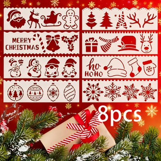 Рождественские Снежинки и Санта 8-Штук Длинный Набор Шаблонов для Рисования