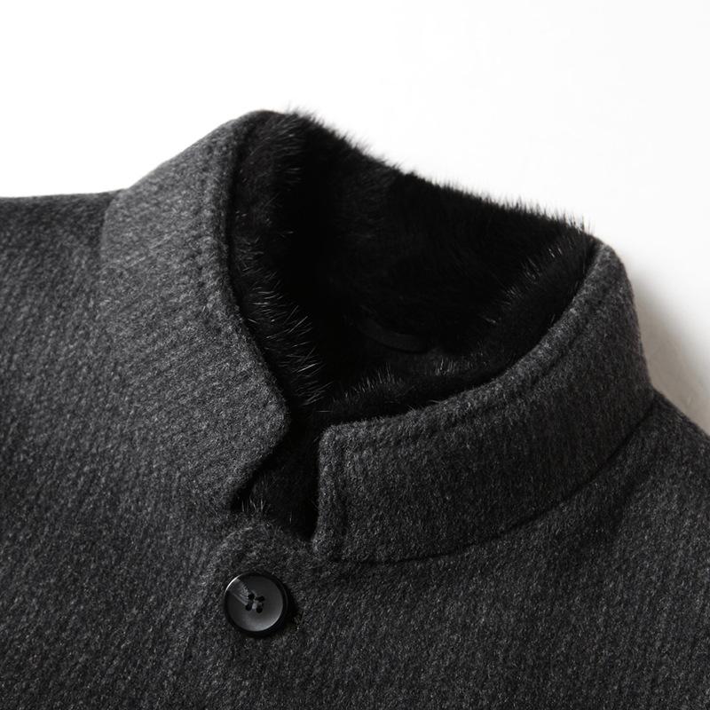 Autumn and Winter Mink Stand-up Collar Middle-aged and Young People Business Unloading Down Liner Double-sided Tweed Jacket