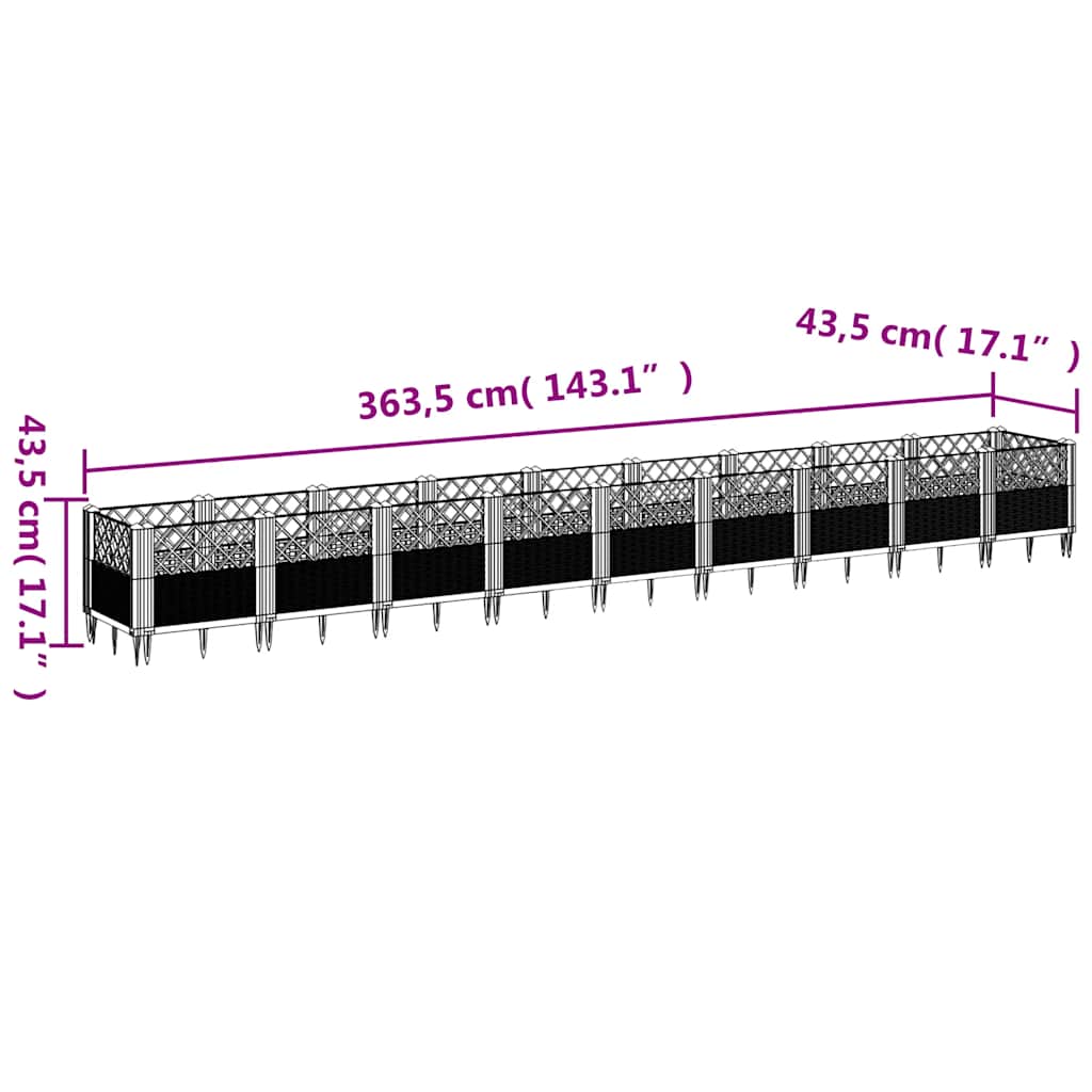 Plant Box with Ground Spikes Blue Grey 363.5 x 43.5 x 43.5 cm PP