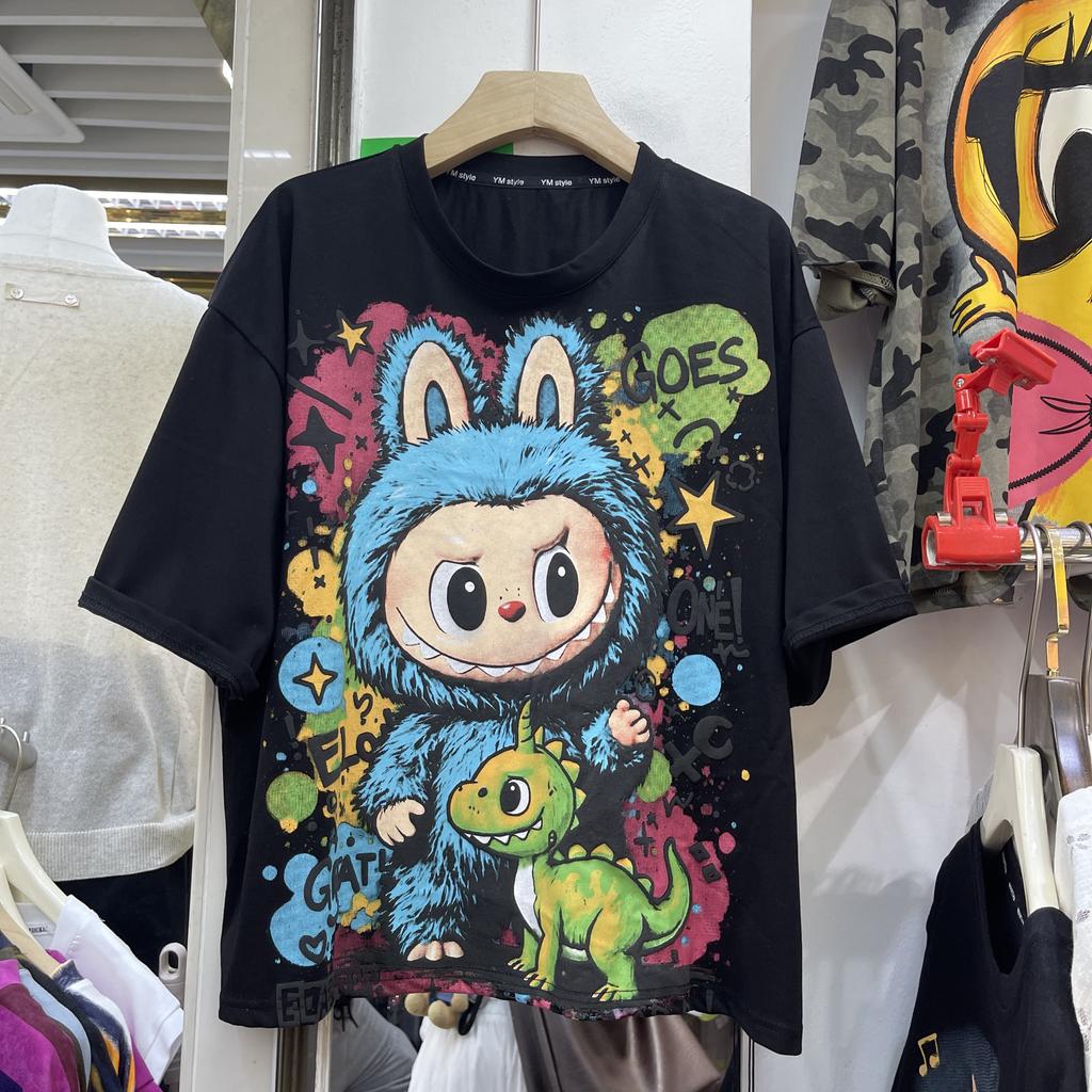 Fashion trend cartoon print summer women's T-shirt loose crew neck casual