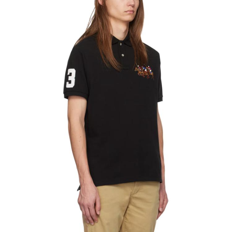Polo Ralph Lauren Bokriddarmönster Knäppning Långärmad Pikétröja Herr toppar Svart 710814769-001