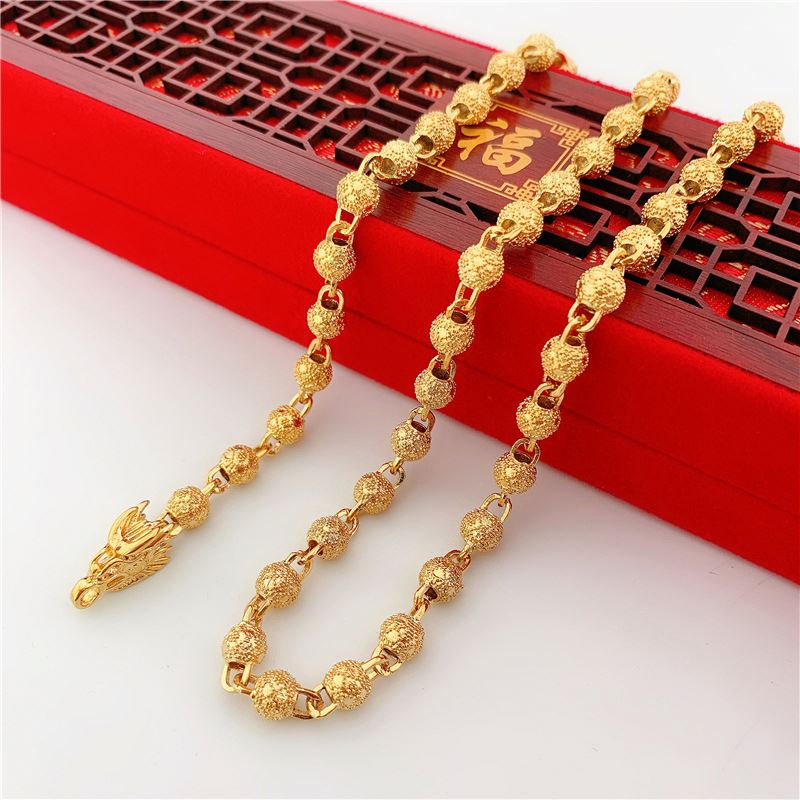 Dubai Necklacealluvial Gold Necklace Men's Frosted Round Beads Dragon Head Plated  Color Gold-Like