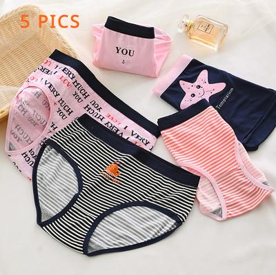 5 teile/satz Mädchen Baumwolle Höschen Frauen Nette Unterwäsche Damen Cartoon Streifen Slip Weiche Unterhose