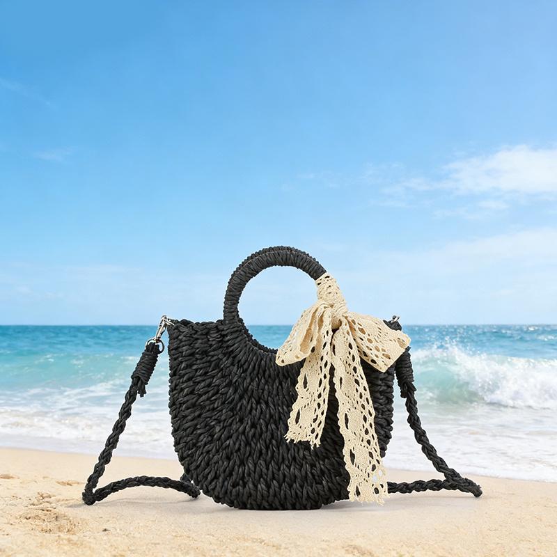 Yogodlns Fashionable Wicker Basket Bag Women's Single Shoulder Slant Cross Handmade Woven Grass Bag Casual Travel Style Small Bag