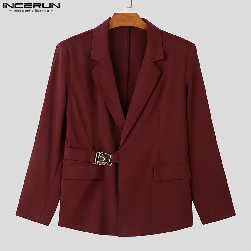 INCERUN Men Lapel Neck Blazer Long Sleeve One Button Thin Coats