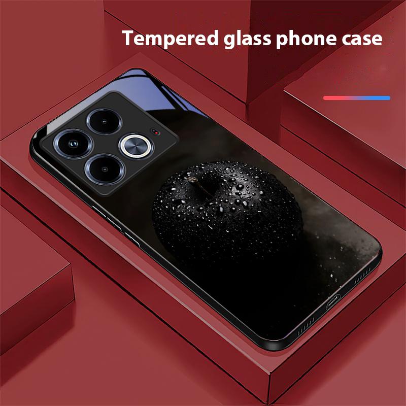 Schwarzer Apfelstein für Infinix Note 40 4G 30i 12 G96 Smart 8 Hot 9 Play 10 11S 12 20i 50 Pro Plus 5G Handyhülle aus gehärtetem Glas