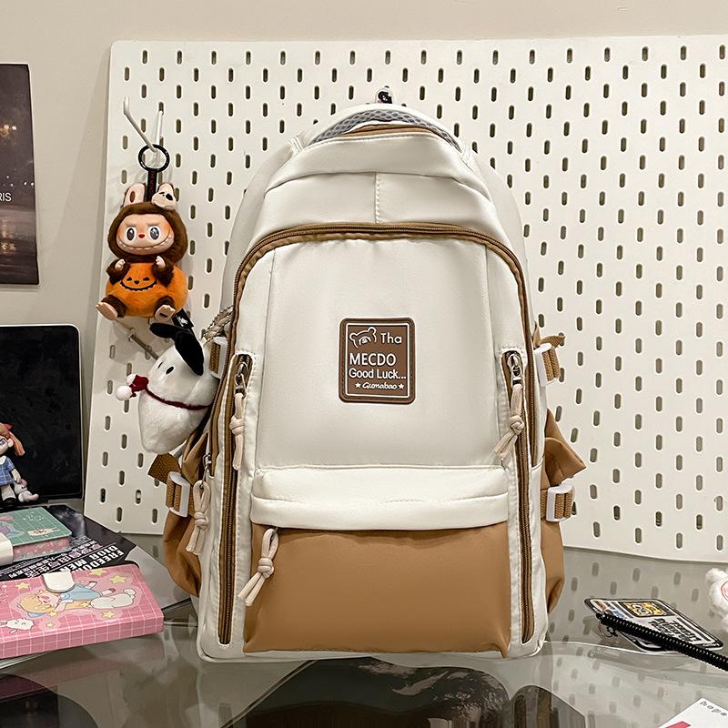 

High-Capacity Color-Block Student Backpack: Lightweight & Breathable With Accessories хакі